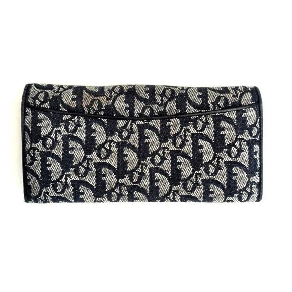Christian Dior Canvas Leather Navy Blue Trotter Long Wallet W/ Authenticity Card - Picture 4 of 8